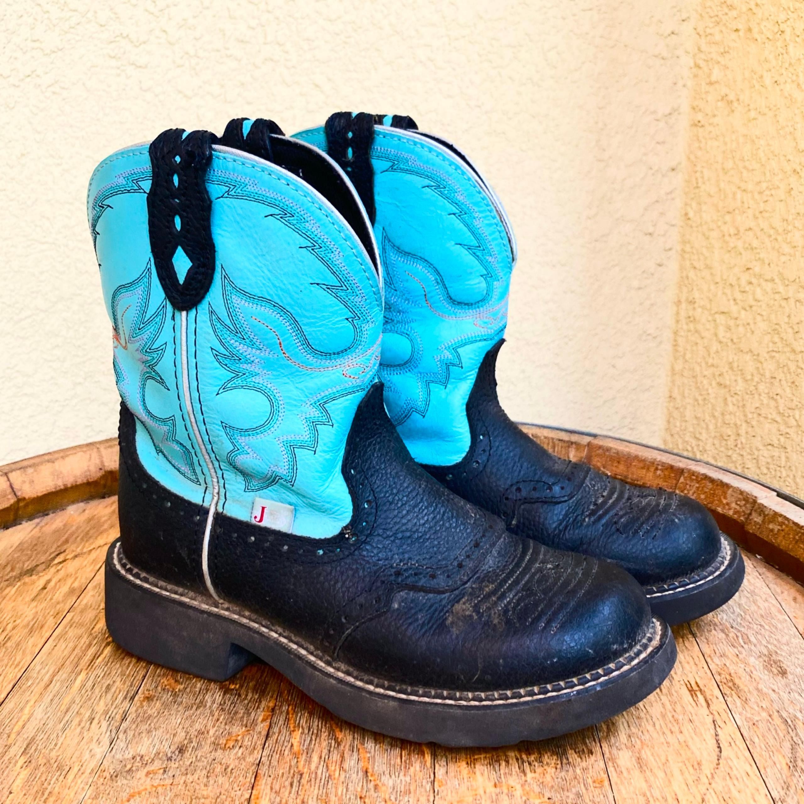 Justin Gypsy Gemma Women’s Sz 8B Turquoise Black Leather Western Cowgirl Boots