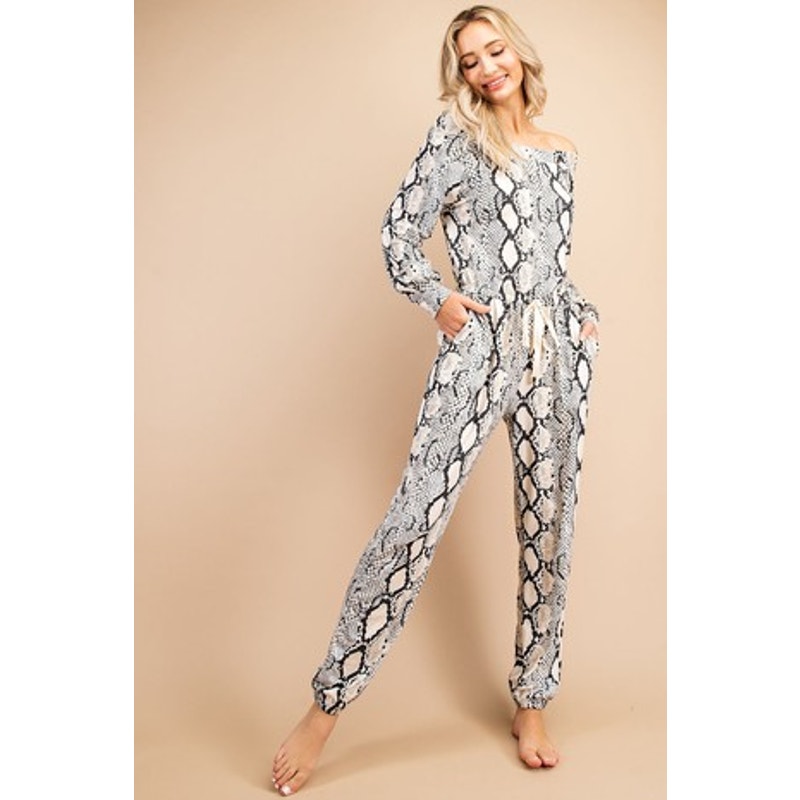 Snake print off-shoulder jumpsuit-Medium