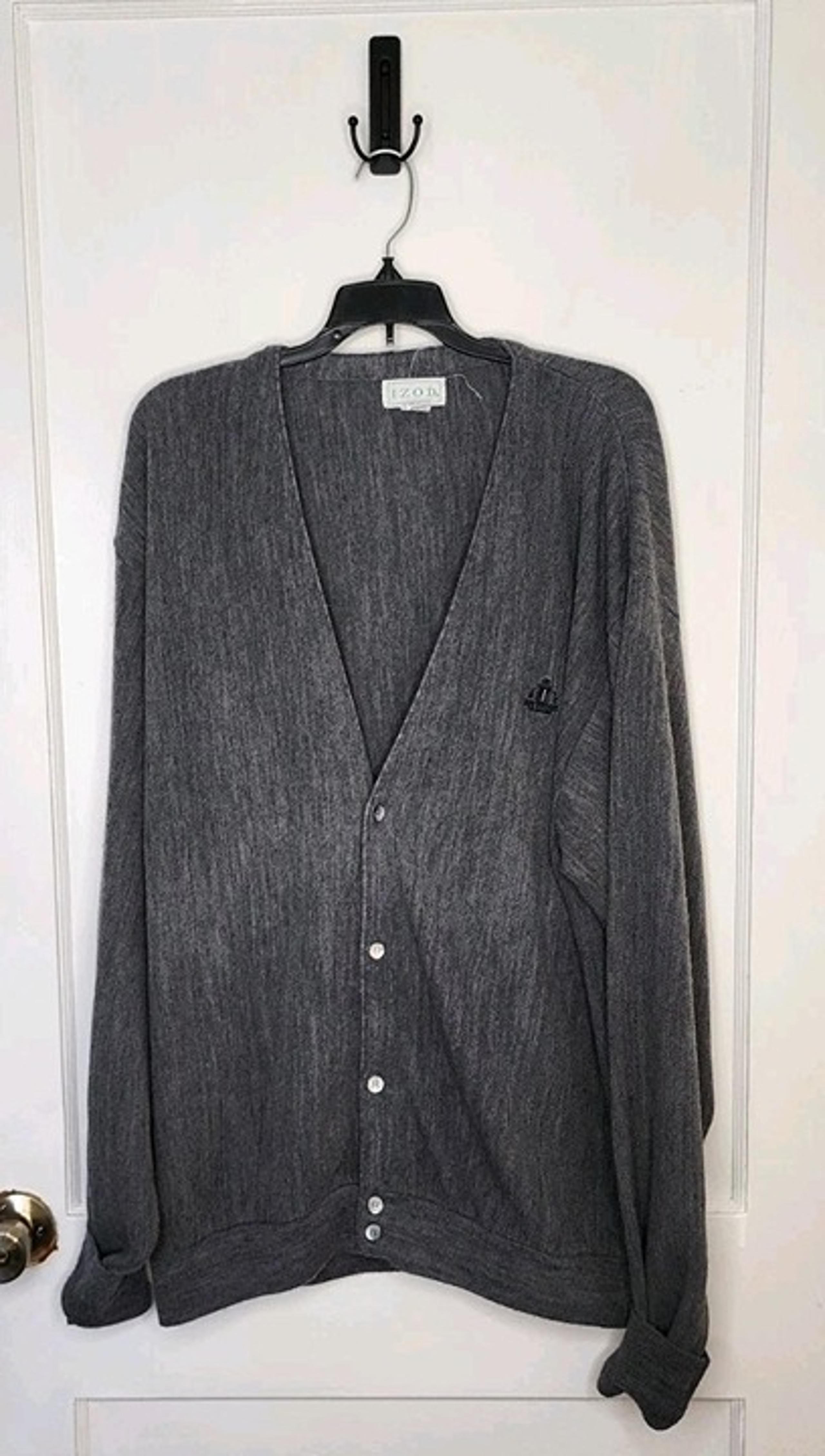 Vintage Izod Cardigan Sweater Mens 2XLT Gray USA Made Classic Grandpa Preppy