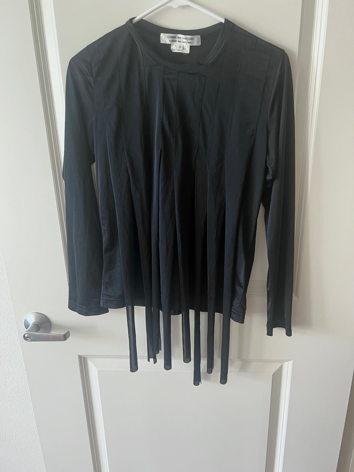 COMME DES GARCONS, black Deconstructed Fringe jersy long sleeves Top