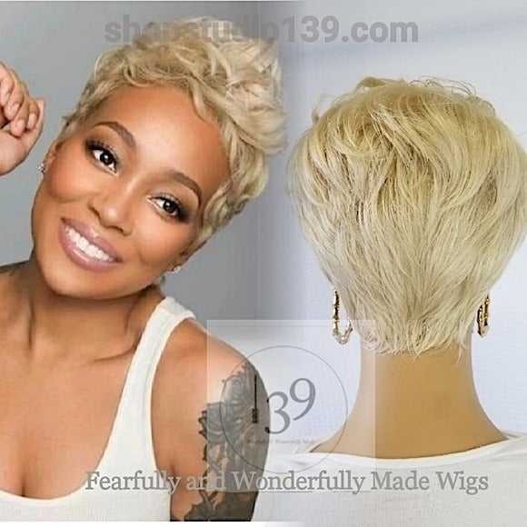 Blonde human hair celebrity pixie wig