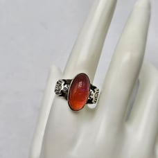 Vintage Sterling Silver Ring With Oval Red Dragon's Breath Size 10 Thunderbird