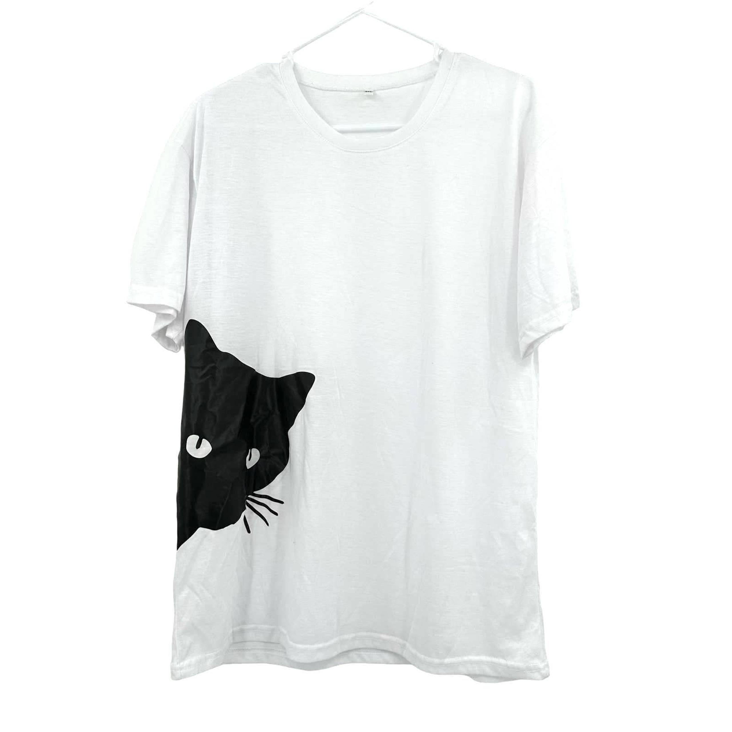 White short sleeve t-shirt black cat face silhouette size large XL