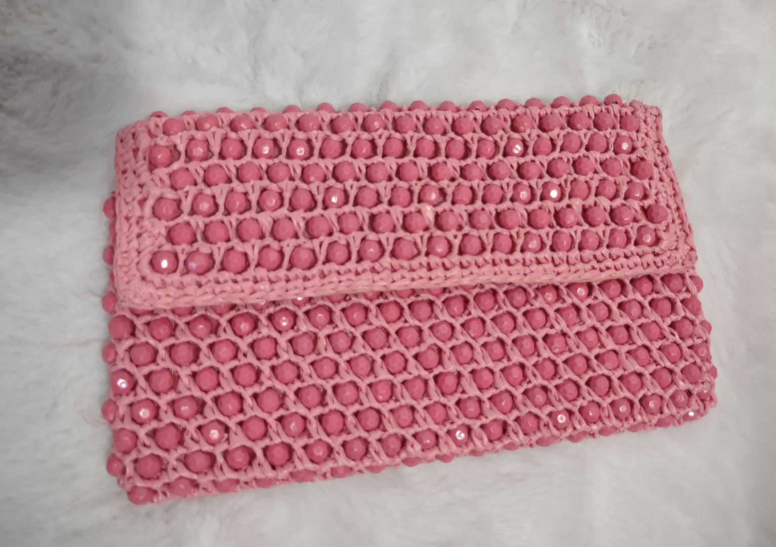 Vintage Homemade Pink Beaded Envelope Style Clutch Purse