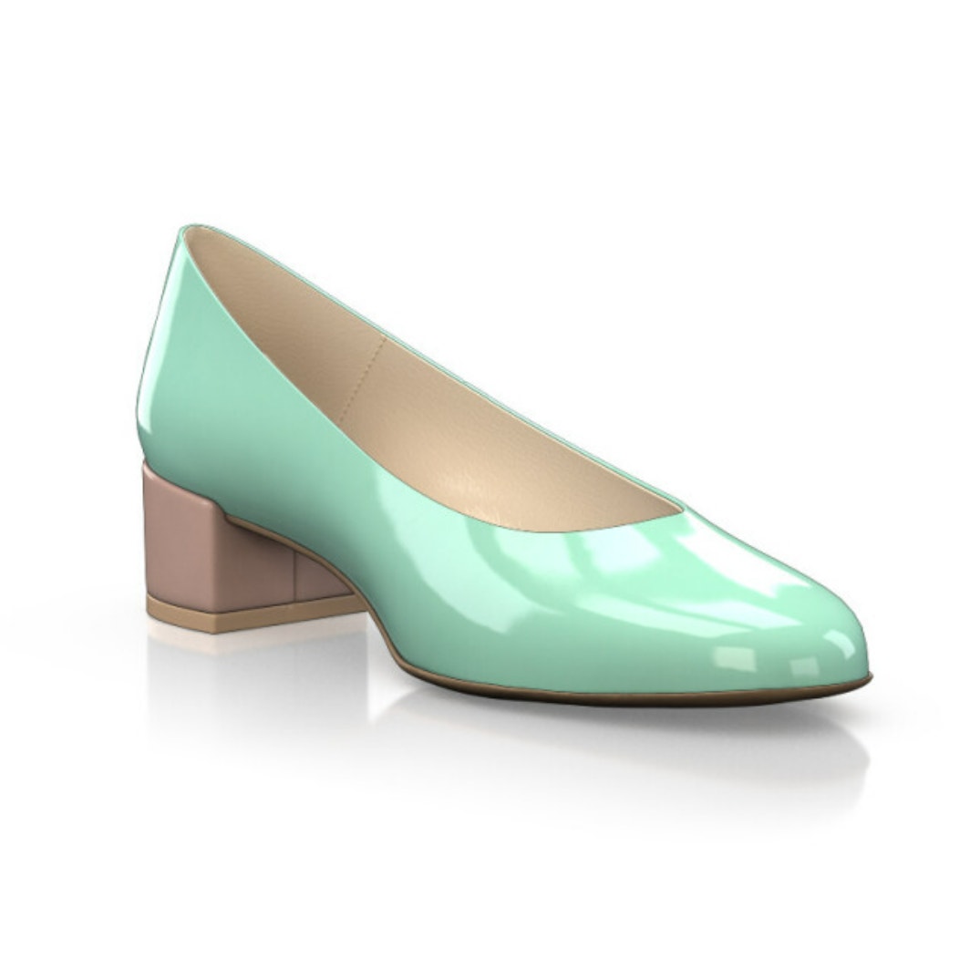 Girotti Block Heel Classic Shoe Mint Green Nude Patent Leather Women Size 38 7.5