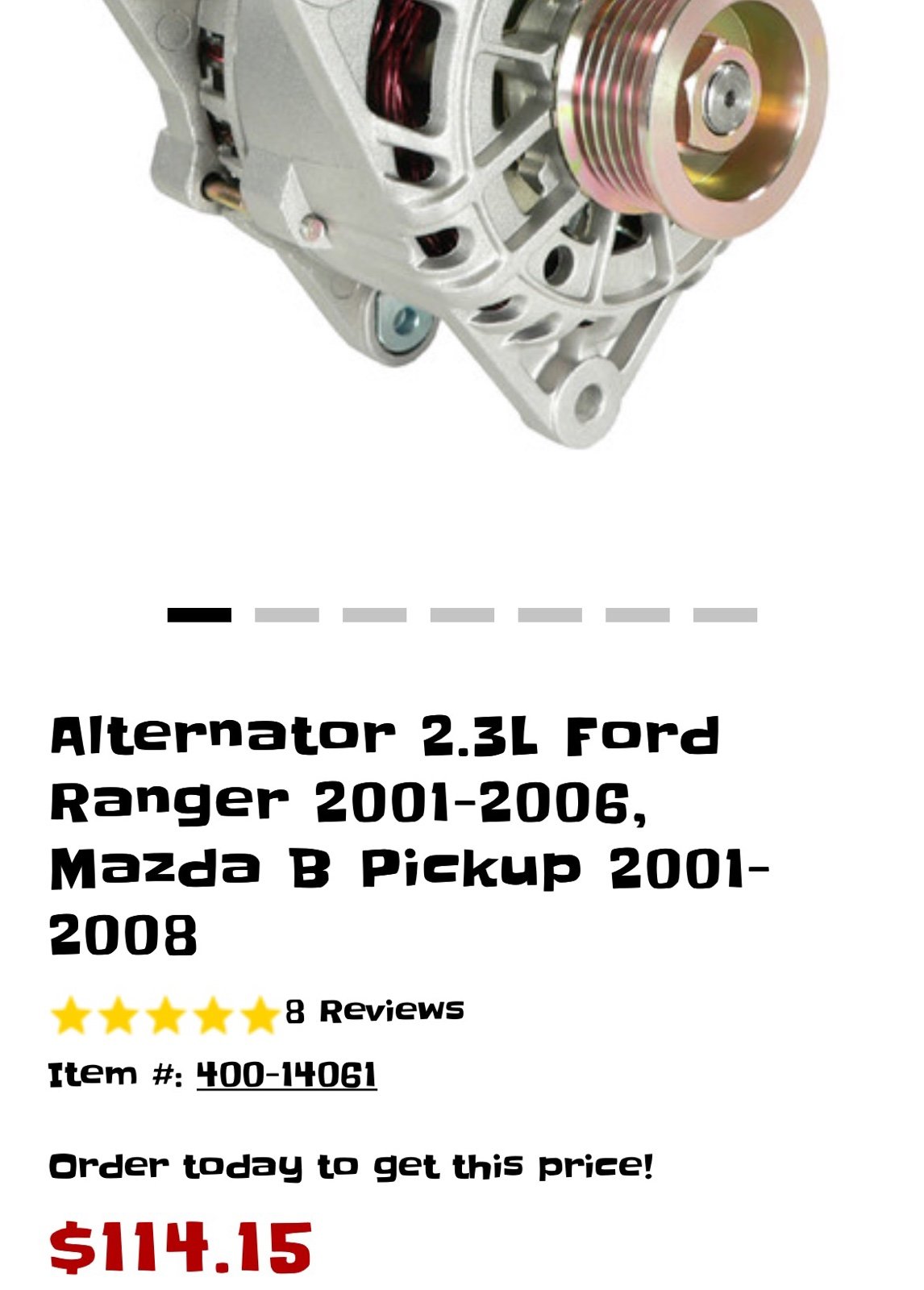 Alternator 2.3L Ford Ranger 2001-2006, Mazda B Pickup 2001-2008