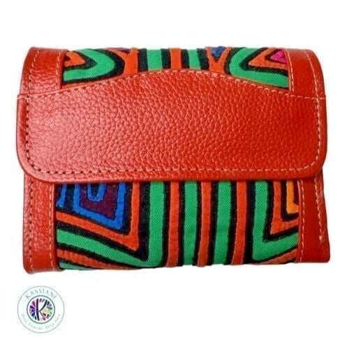 Handmade Mola Wallet - 100% Leather, Artisan Crafted by Kuna in Colombia