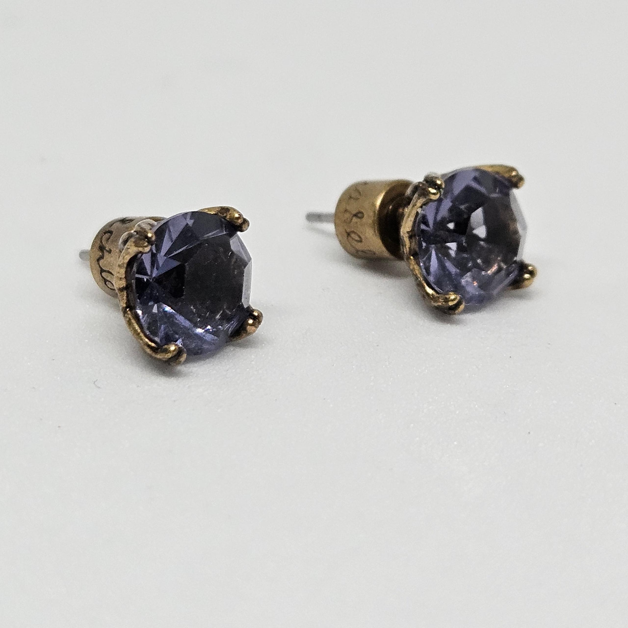 Chloe + Isabel Round Birthstone Stud Earrings E118AM Antique Brass-Plated Purple
