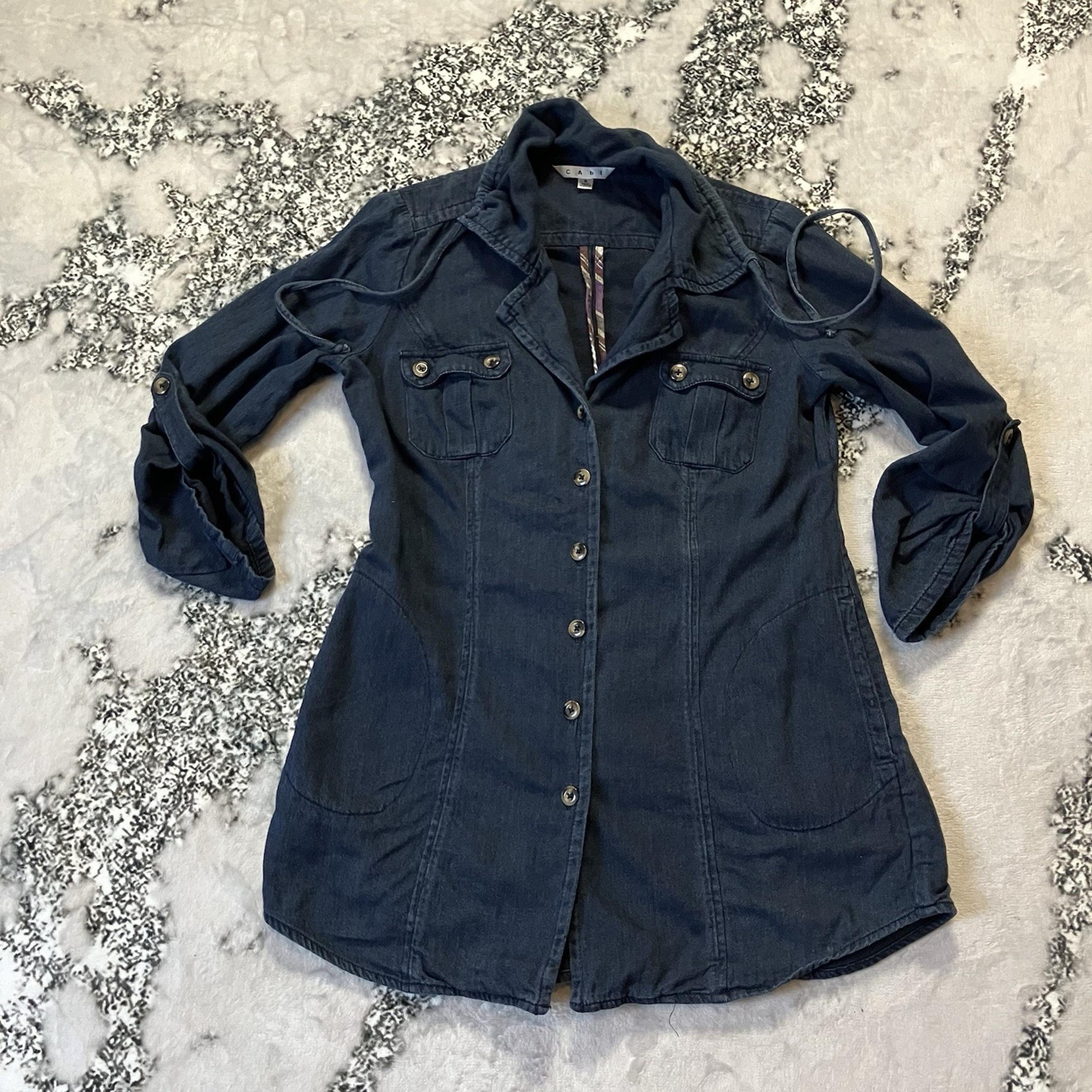 Jacket Womens Size Small Blue Button Up Chambray Mid Length Pockets - CAbi