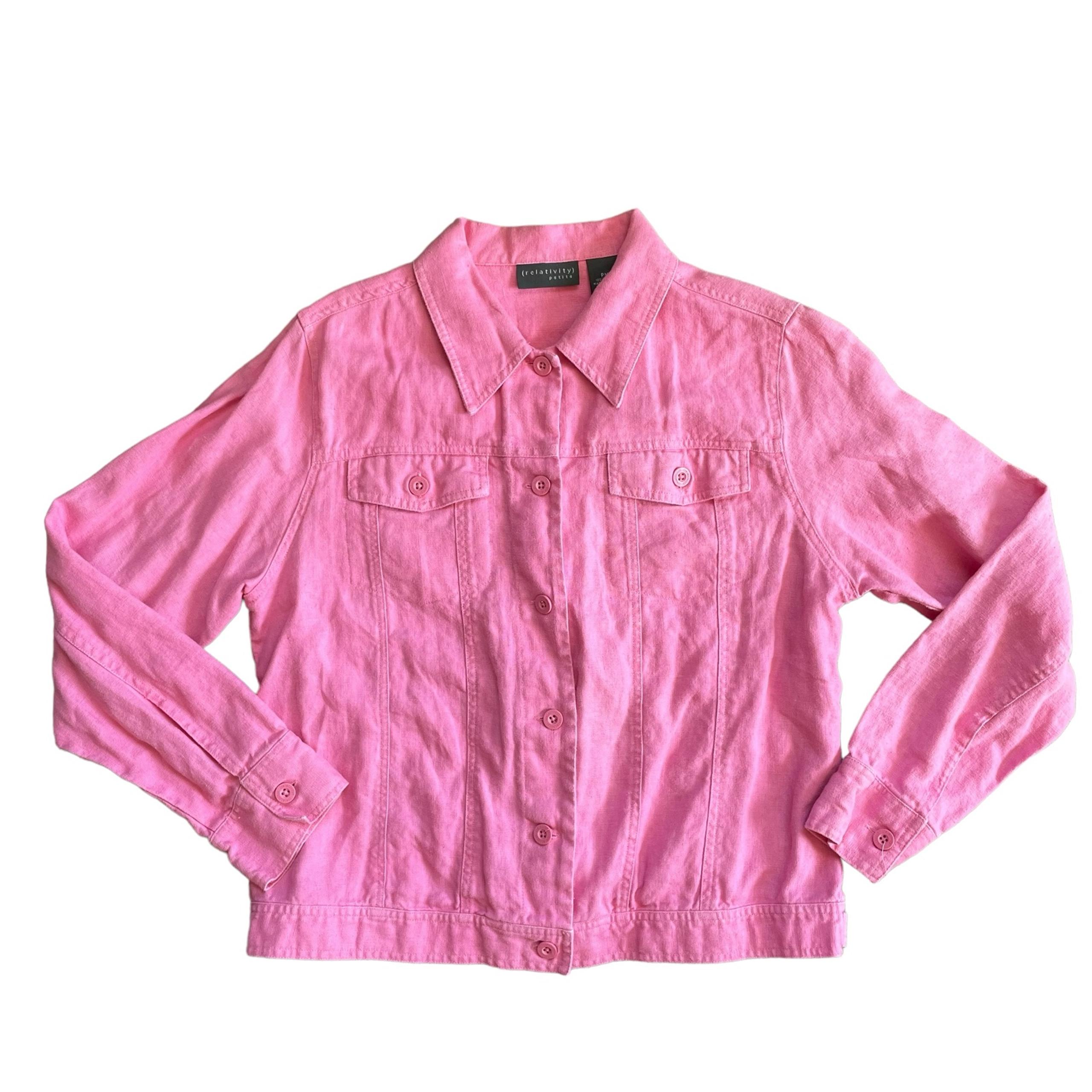 Women’s 100% Linen Pink Lightweight Jacket Size Petite Medium