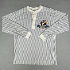 VTG Disney University Stripe Hometown Hero Henley Shirt Med Mickey Embroidered