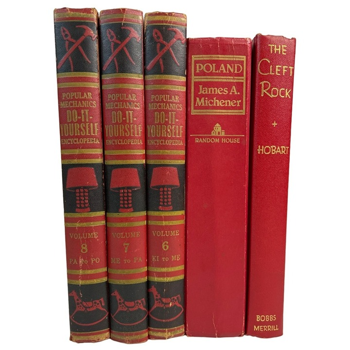 Lot of 5 Decorative Book Stack Staging Prop Shelf Library Vintage Red Gold Black