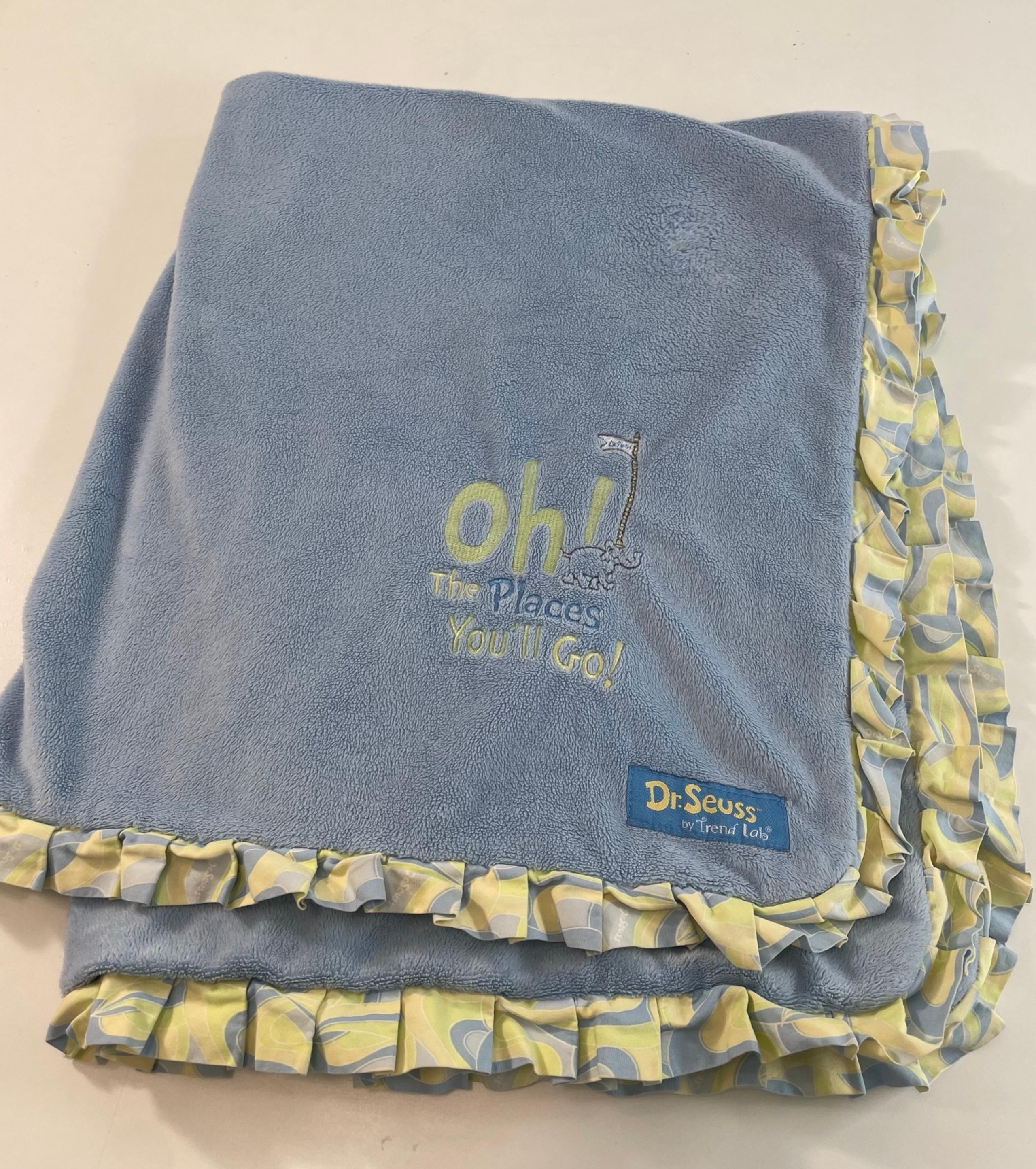 Dr Seuss by Trend Lab Baby Blanket Blue & Satin Trim
