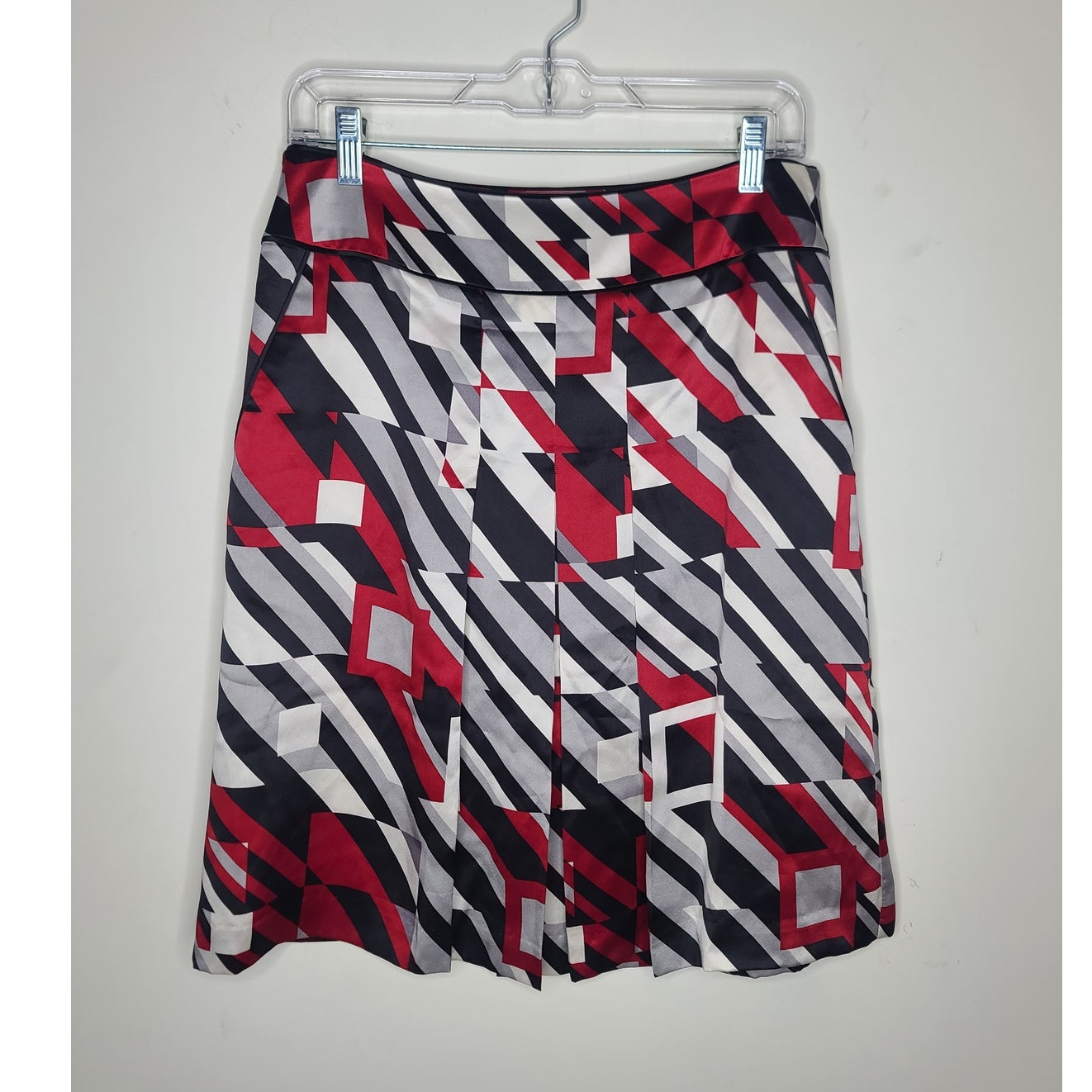 Ann Taylor red white black pleated silk skirt with pockets- 4