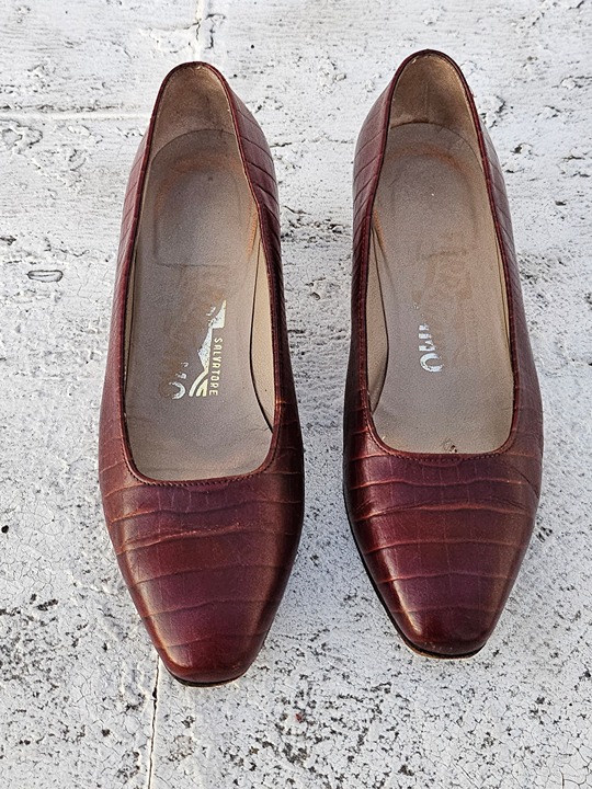 Salvatore Ferragamo Women Pump Shoes Brown Leather Upper Heel Sandal Italy 4.5D