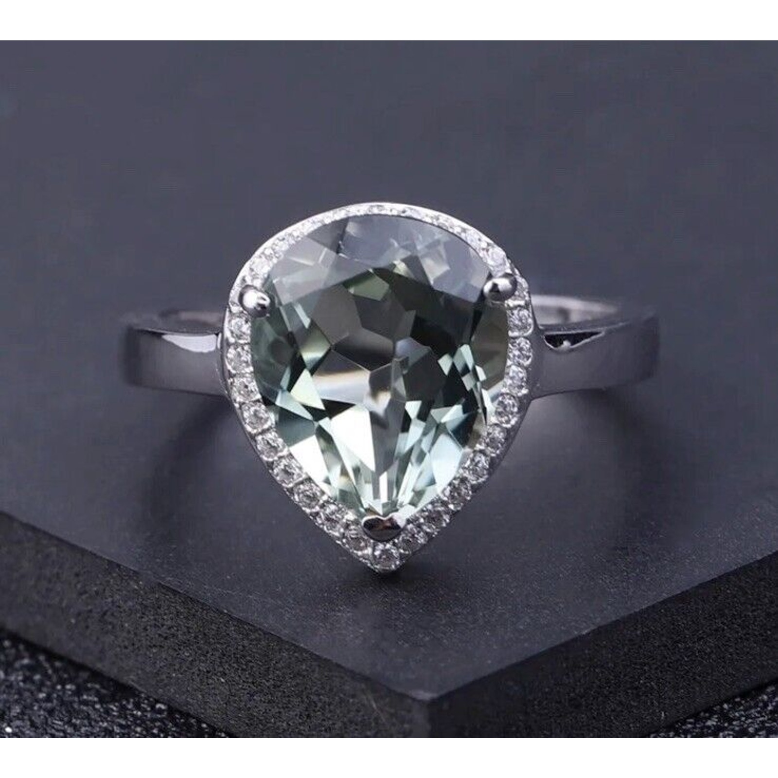Green Amethyst/ Prasiolite Gemstone Ring, Natural Green Amethyst Ring 10x12mm