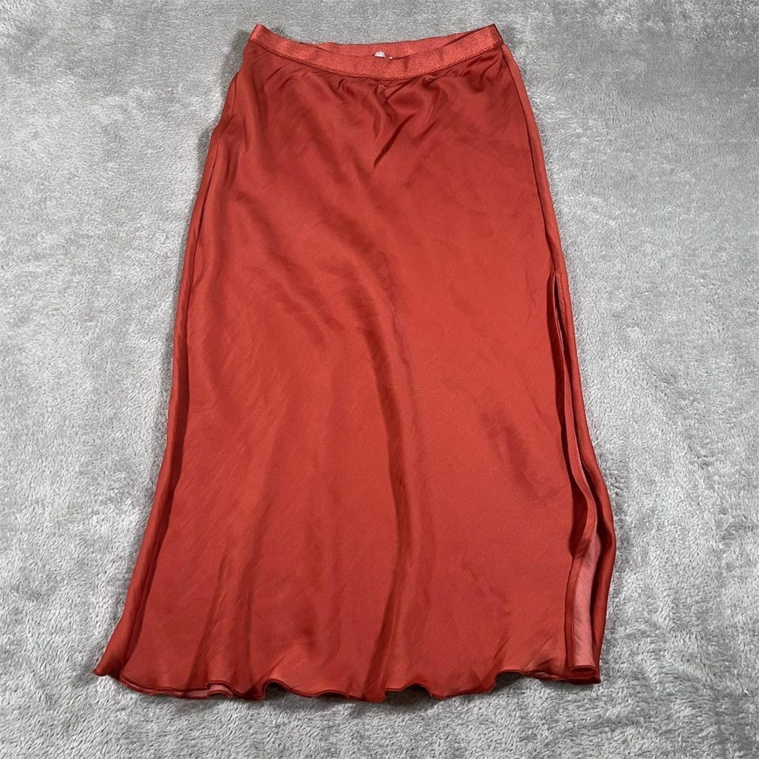 Free People Women's Red Maxi Skirt XS Long Solid Side Slit Polyester