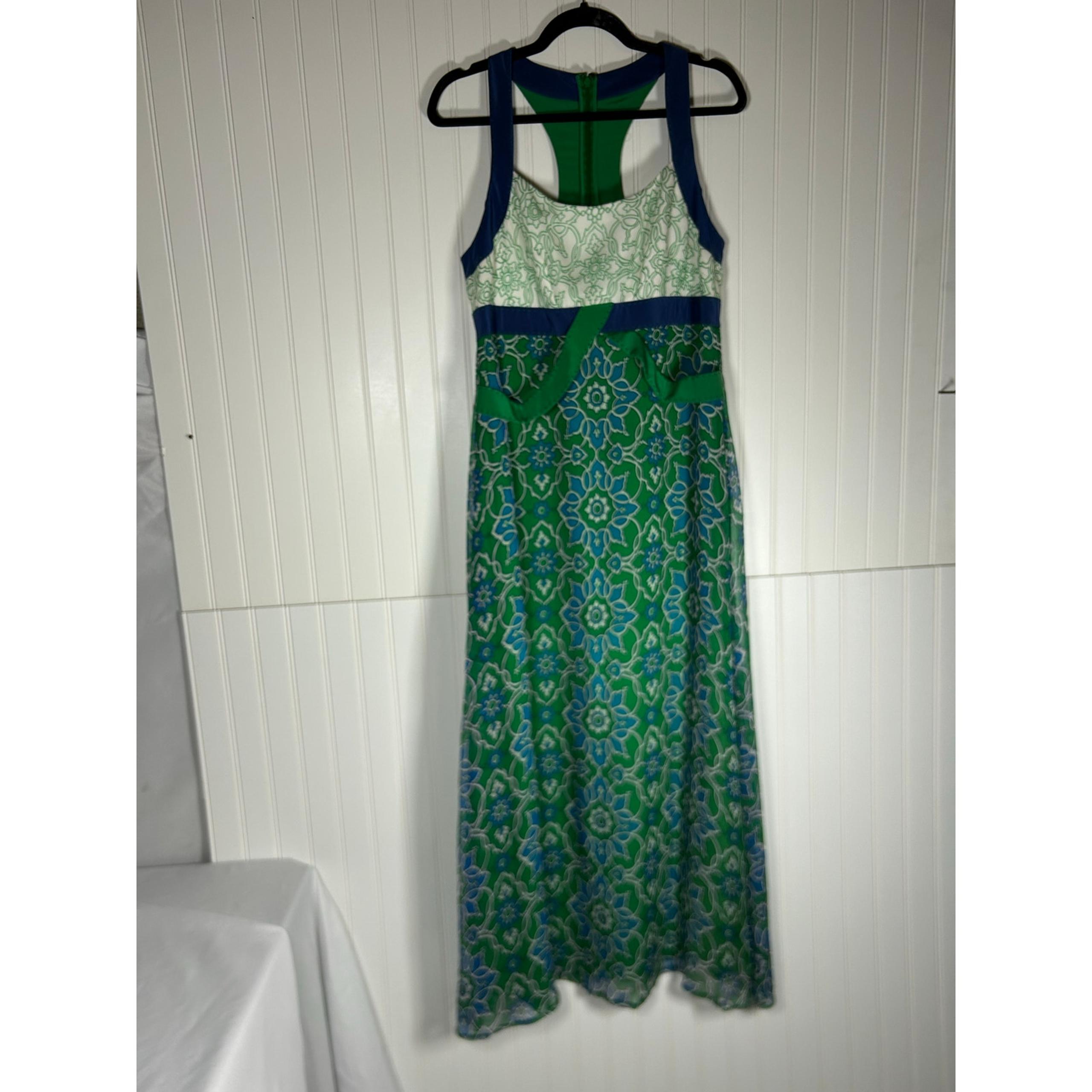 Phoebe Couture VTG Women Green Summer blue green sleeveless quilted Dress 12