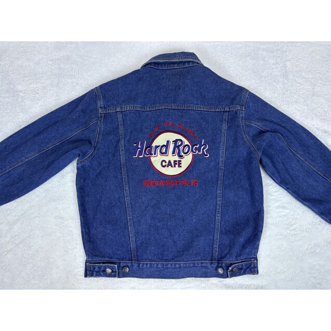 Hard Rock Cafe Indianapolis Denim Blue Jean Jacket Mens Small Adult Y2K Sewn