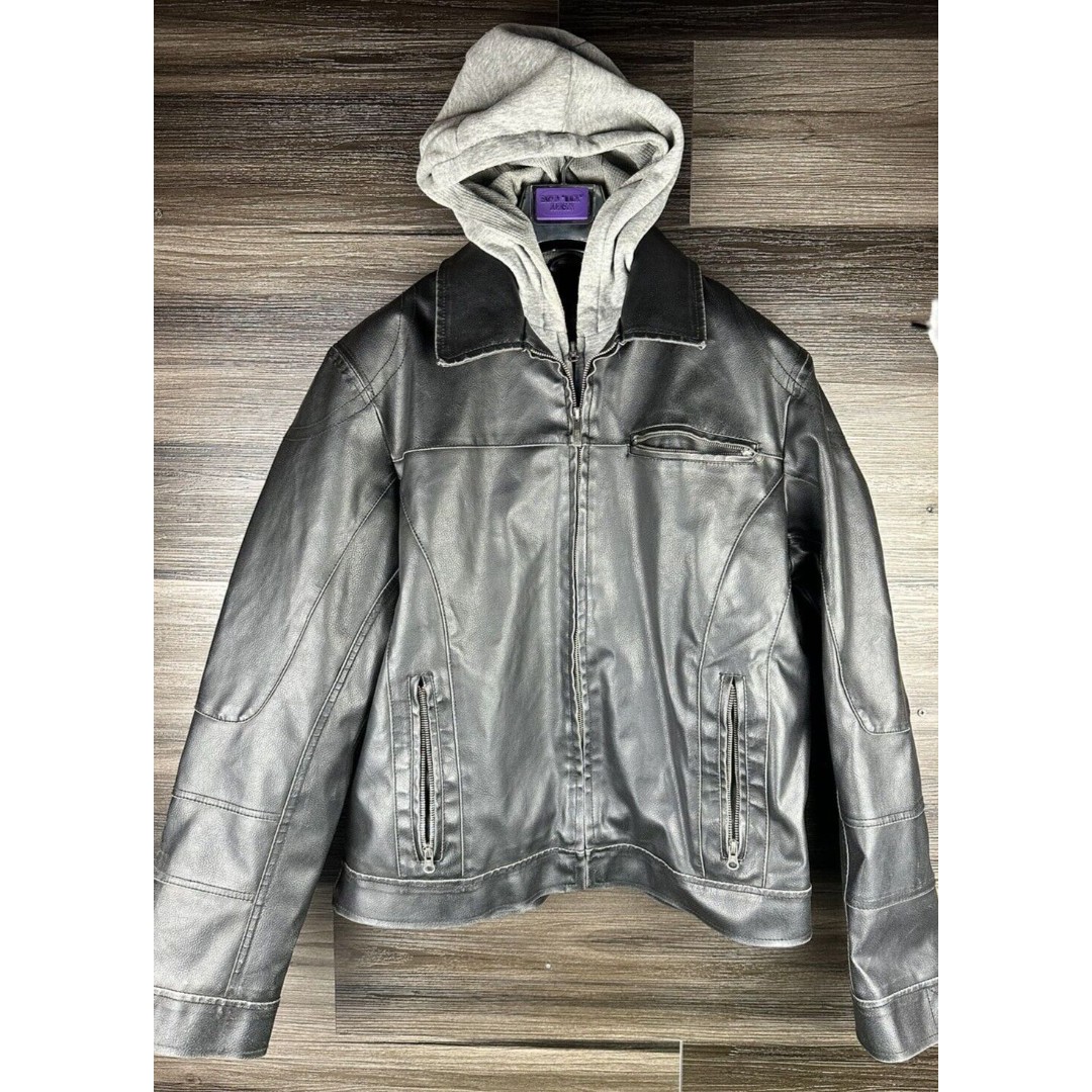Kenneth Cole Reaction Mens Aviator Jacket Black Fleece Hood Collar Zipper Large