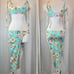 STUNNING FLORAL AND TURQUOISE EXOTIC DANCE WEAR SKIRT SET HANDMADE SIZE SMALL