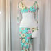 STUNNING FLORAL AND TURQUOISE EXOTIC DANCE WEAR SKIRT SET HANDMADE SIZE SMALL
