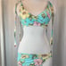 STUNNING FLORAL AND TURQUOISE EXOTIC DANCE WEAR SKIRT SET HANDMADE SIZE SMALL