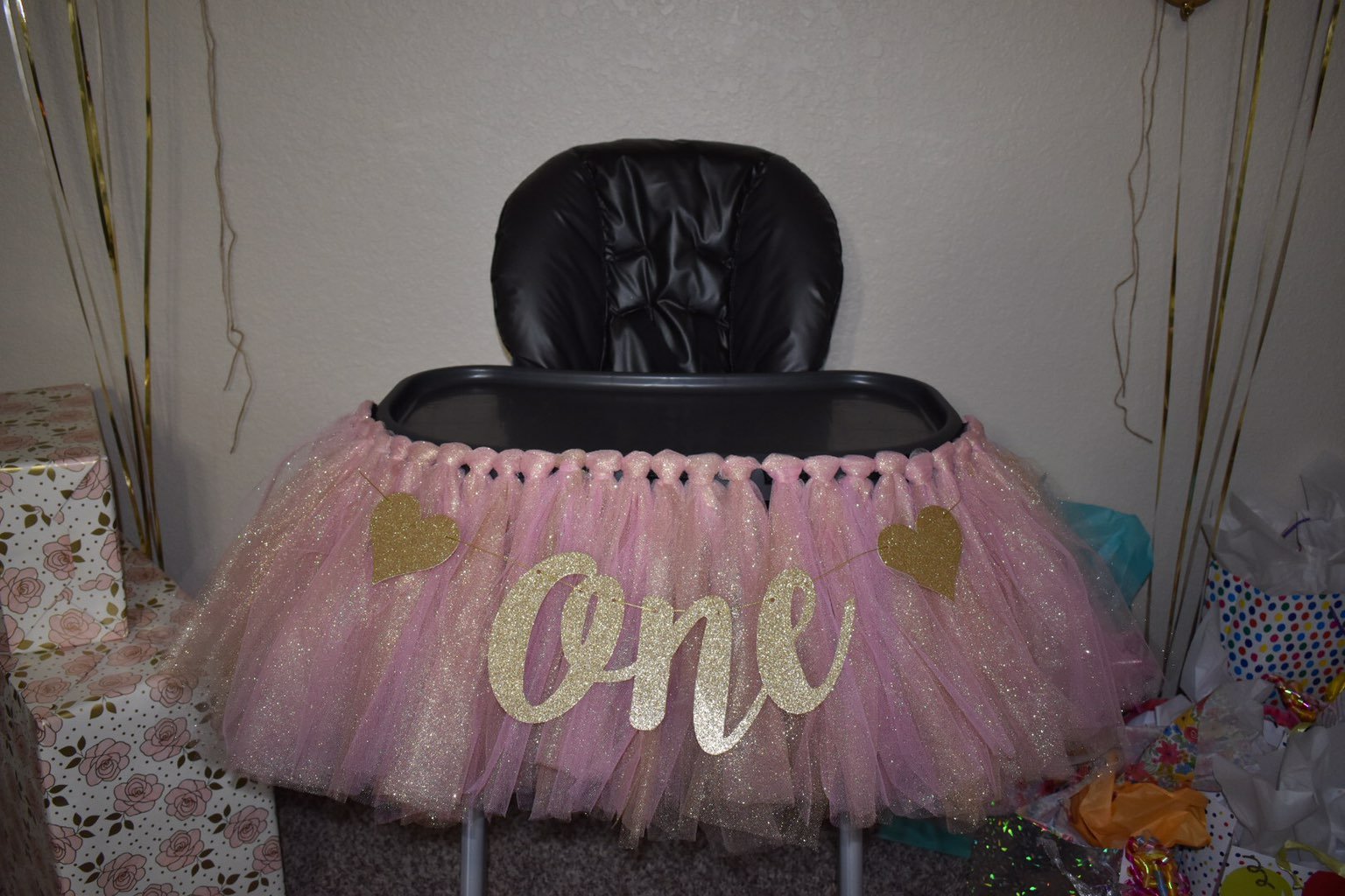Birthday Highchair Tutu Pink & Gold