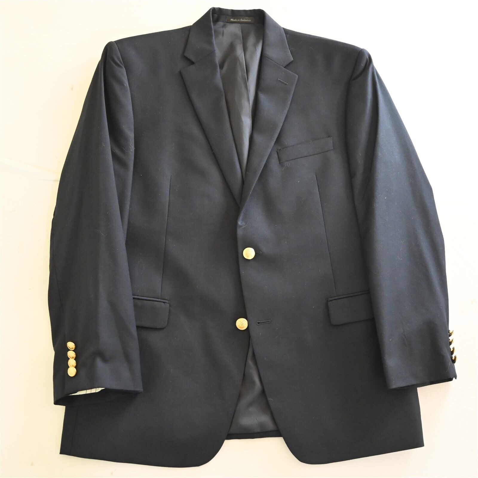 Lauren Ralph Lauren 42R Navy Gold Button 100% Wool Blazer Jacket Sport Coat