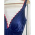 Vintage 1970 DeWeese Design Navy W/ Red Trim One Piece Swimsuit Sz 16 USA Made