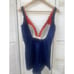 Vintage 1970 DeWeese Design Navy W/ Red Trim One Piece Swimsuit Sz 16 USA Made