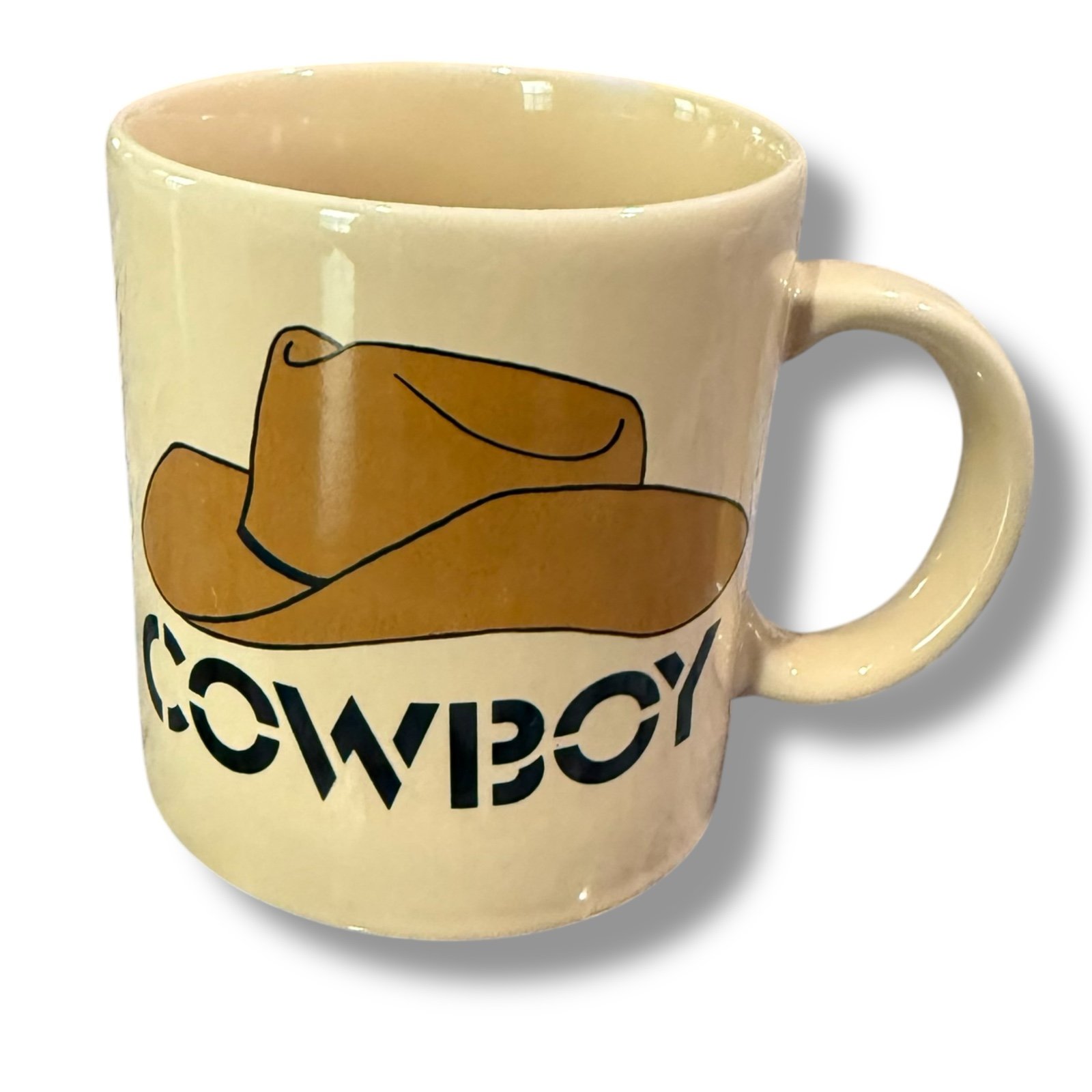 Vtg Japan Stoneware Cowboy Coffee Mug Americana Stetson Hat Design tan western