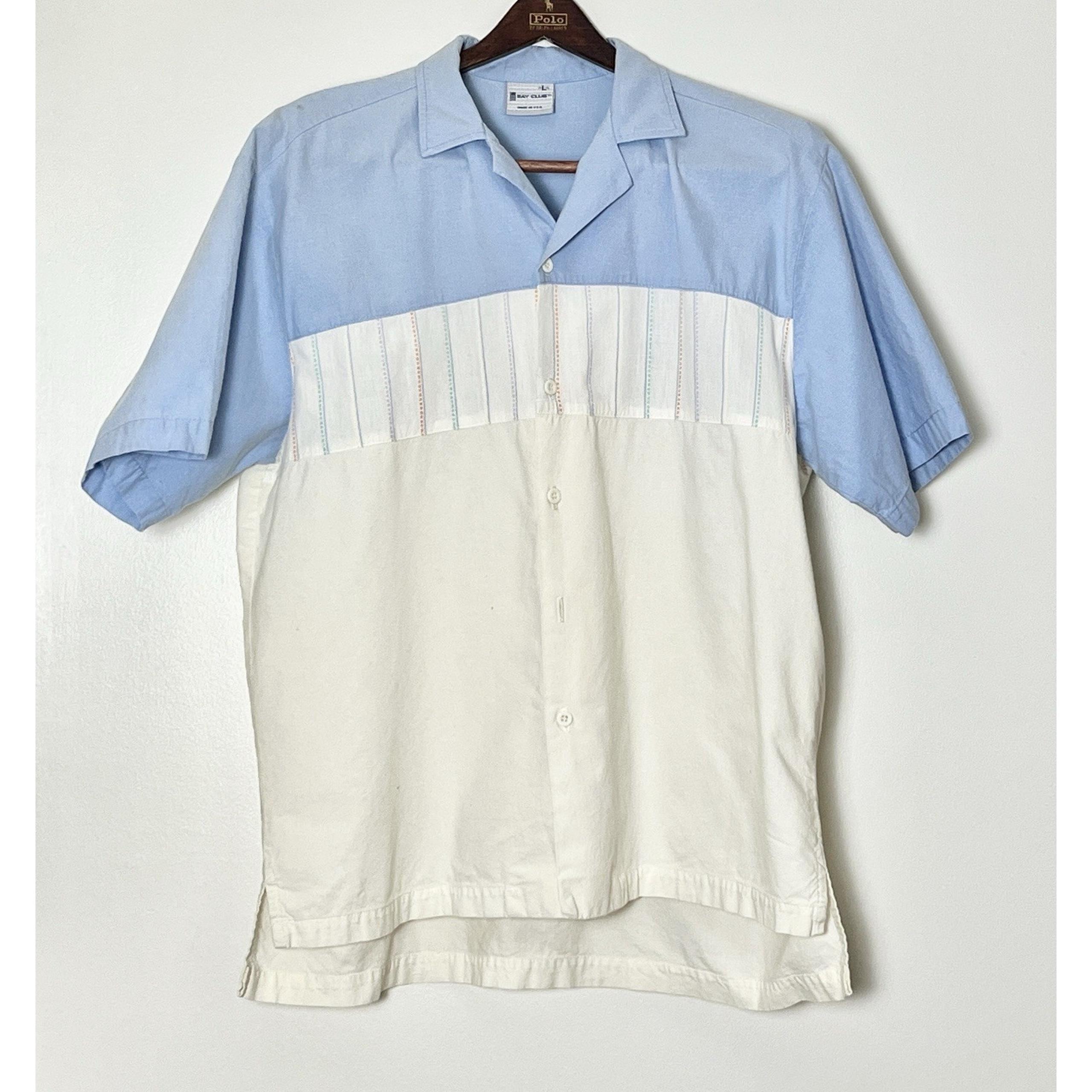 Vintage Bay Club Button Up Shirt Men's Large Blue White 70s Vacation DadCore