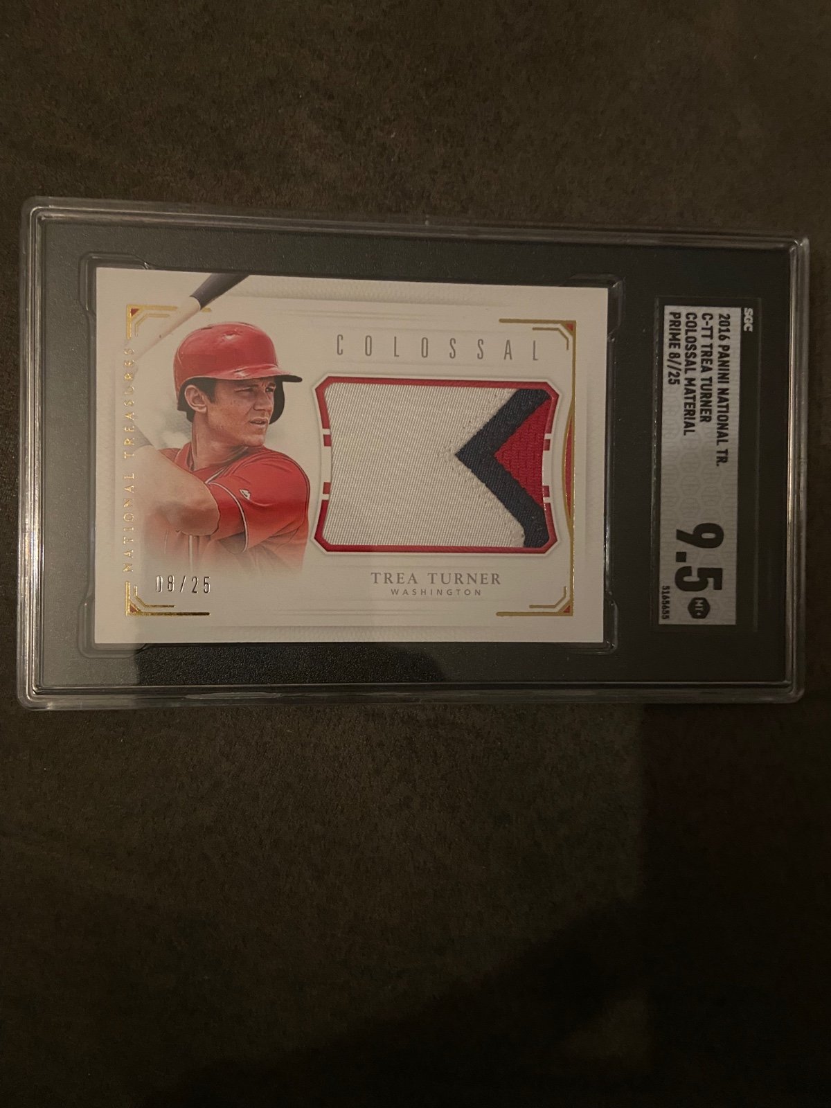 2016 National Treasures Trea Turner-Colossal Patch 3-color 08/25 SGC-9.5 Mint