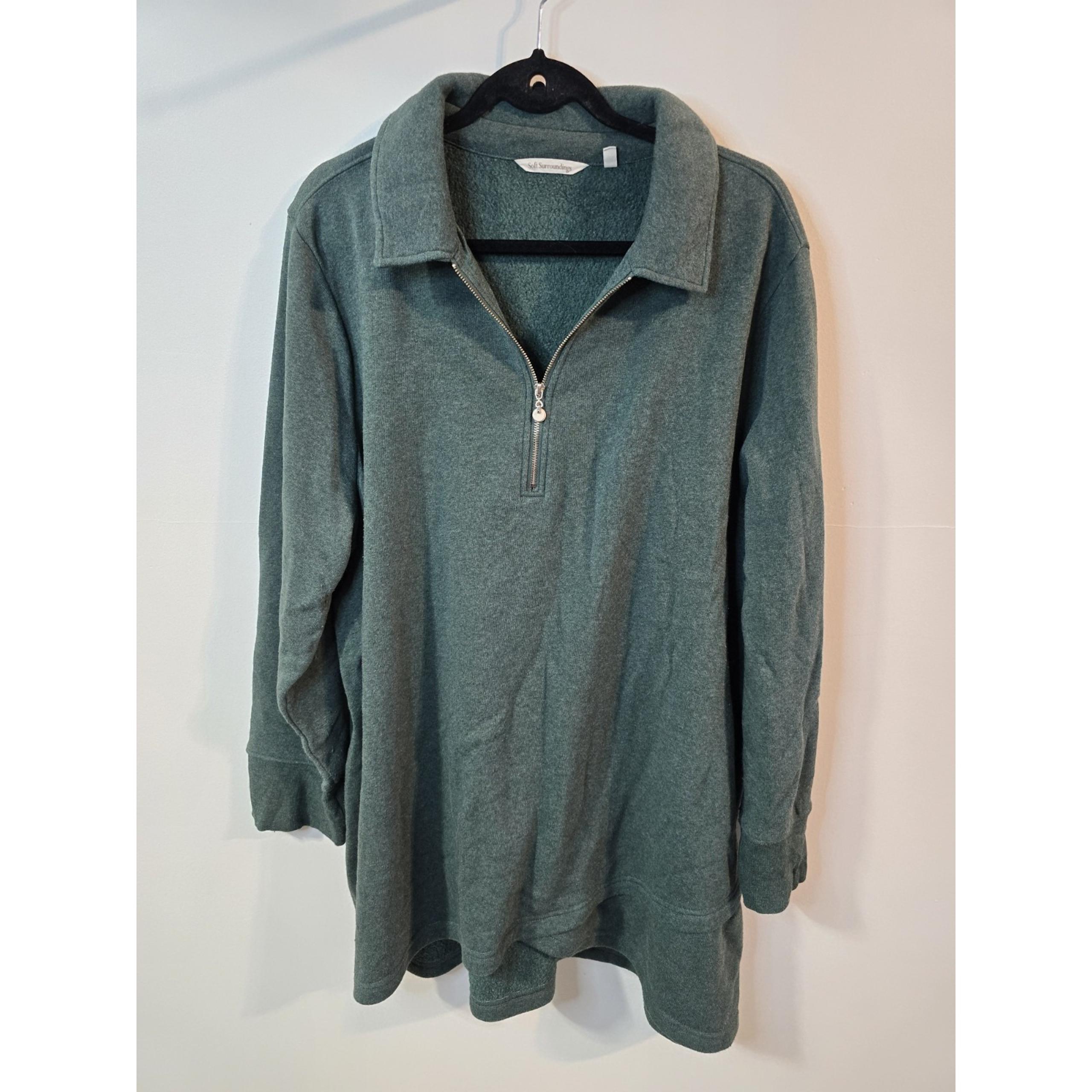 Soft Surroundings Womens CALLA Tunic 3X Evergreen Heather 1/4 Zip Fleece