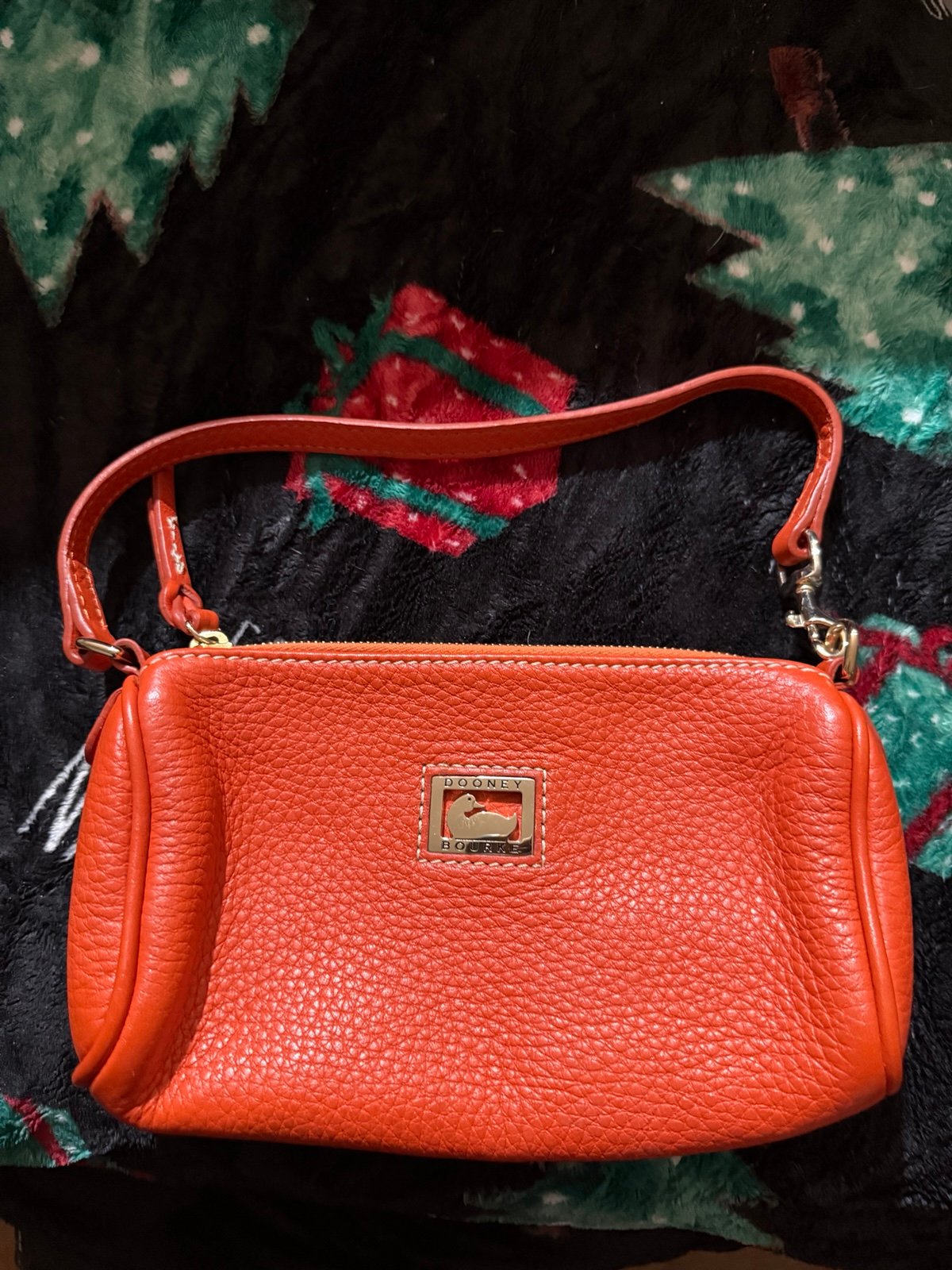 Dooney & Bourke Orange Pebble Leather Mini Barrel Zip Top Handle Hand Bag Y2K