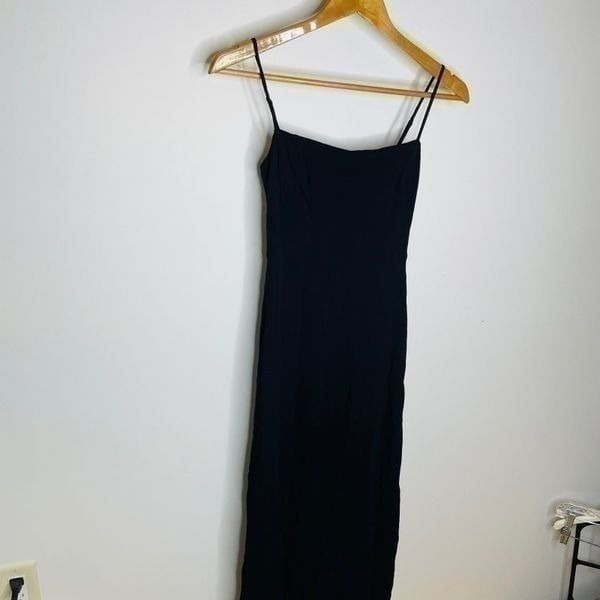 Reformation Ingrid Black Maxi Event Dress Slit Chiffon Strapless Spaghetti Strap