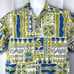 Tapa Tribal Tiki Honu Go Barefoot M/L Hawaiian Shirt Med 46 x 29 Mens Reverse US
