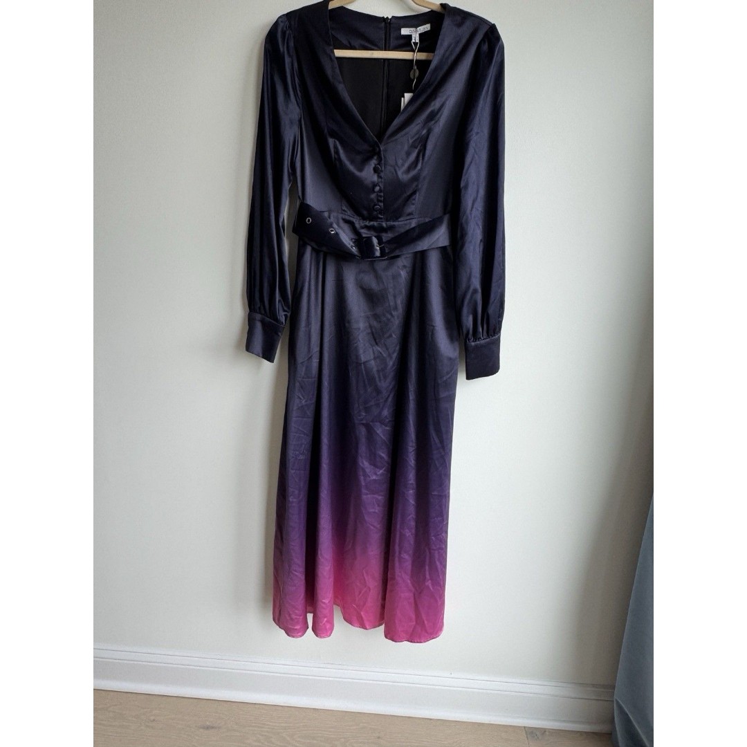 Olivia Ruben Silk Dress-Ombré Purple-Long Sleeve-Belt-Size 4