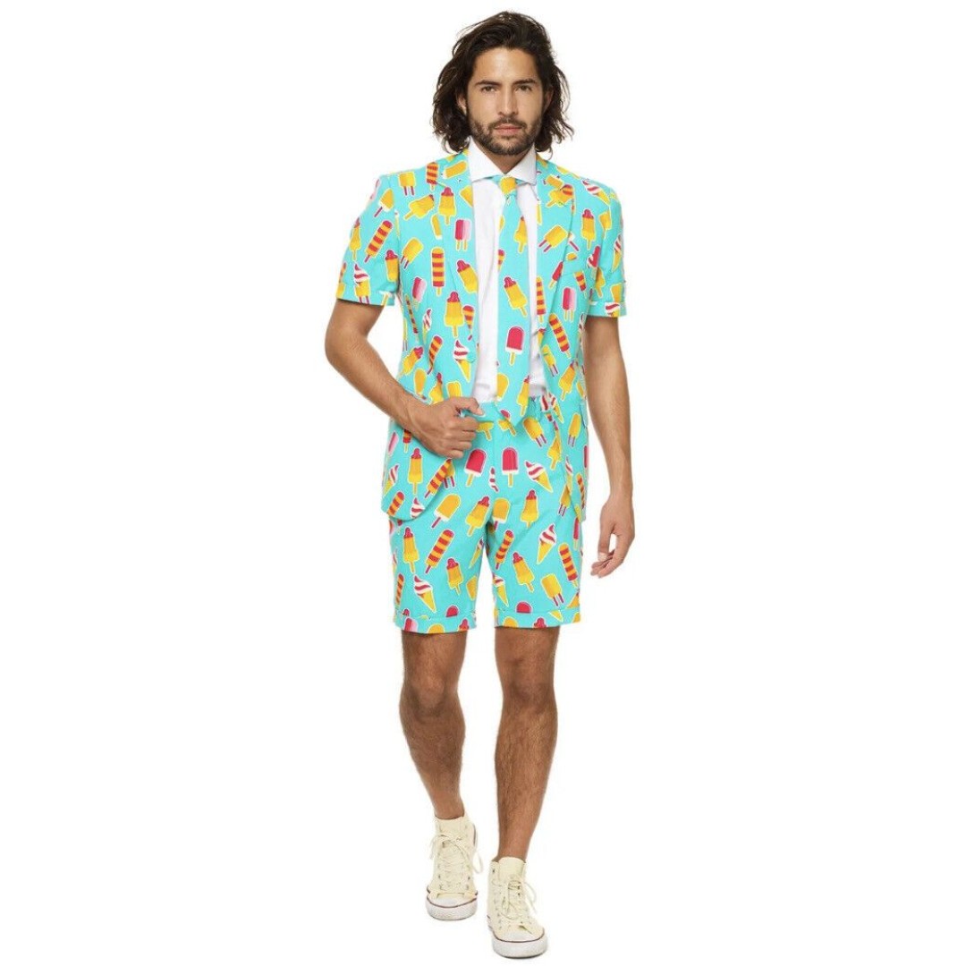 Opposuit Iceman Summer Mens Size 44 3 Piece Suit Short Sleeve, Shorts, & Tie