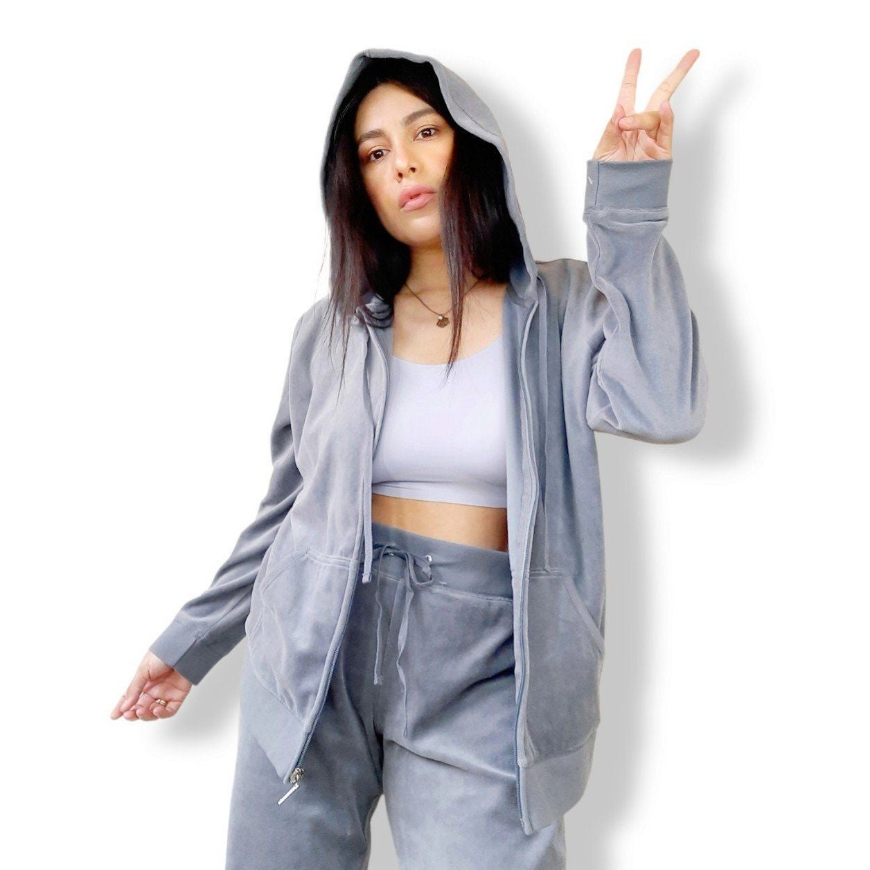 Terry cotton tracksuit set joggers hoodi