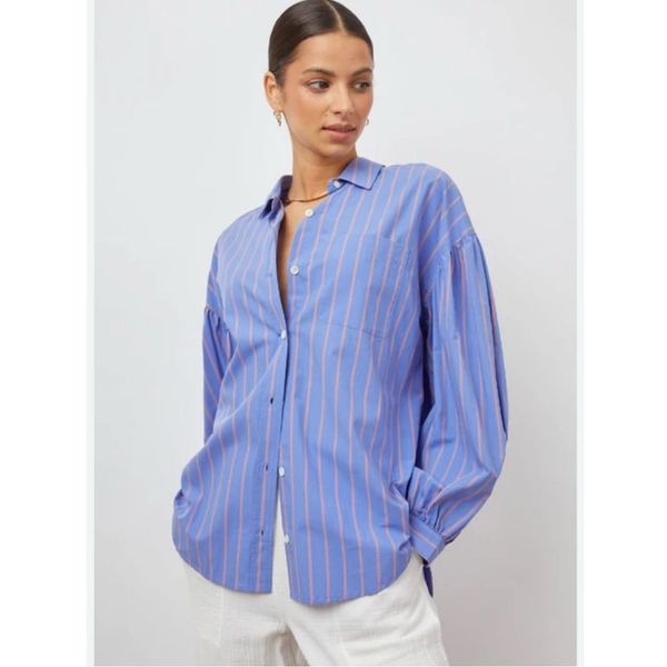 Rails Janae Button Down Shirt Lima Stripe Womens Periwinkle Long Sleeve Top M