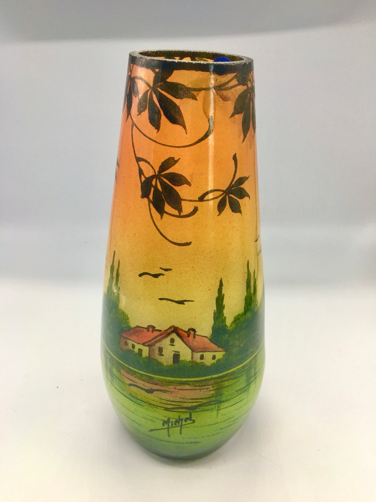 RARE 1920’s Original J. Michel, Paris Cameo Art Glass Hand Painted Signed Vase