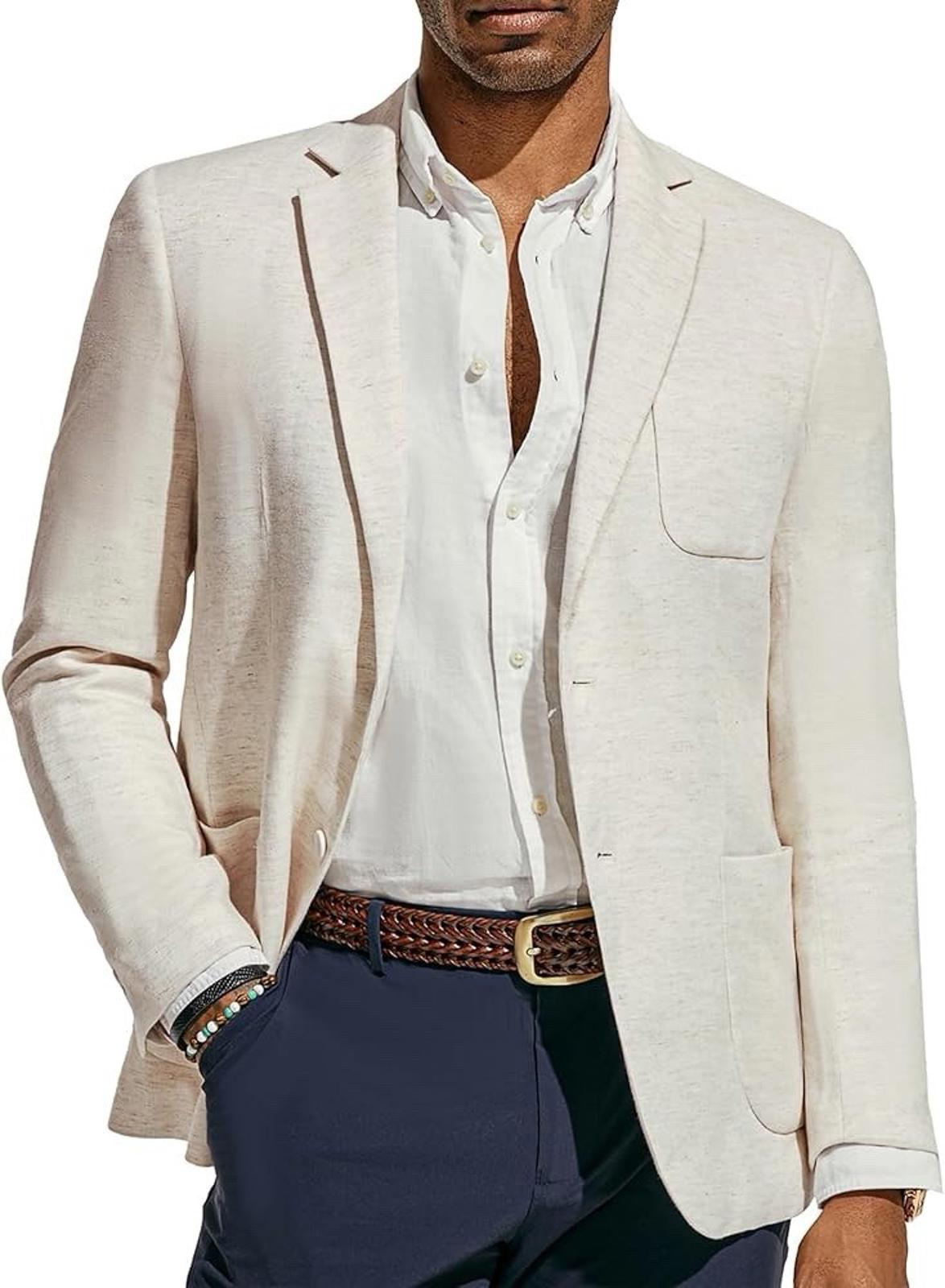 PJ Paul Jones Beige Blazer Tuxedo Suit Men Medium Herringbone Beige Regular Fit