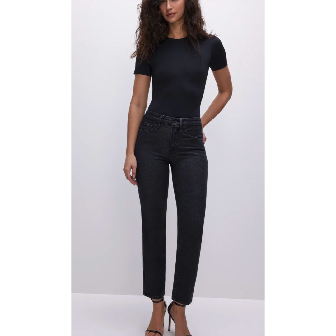NWT GOOD AMERICAN Black 184 Good Legs Straight Mid Rise Denim Jeans Womens 12/31