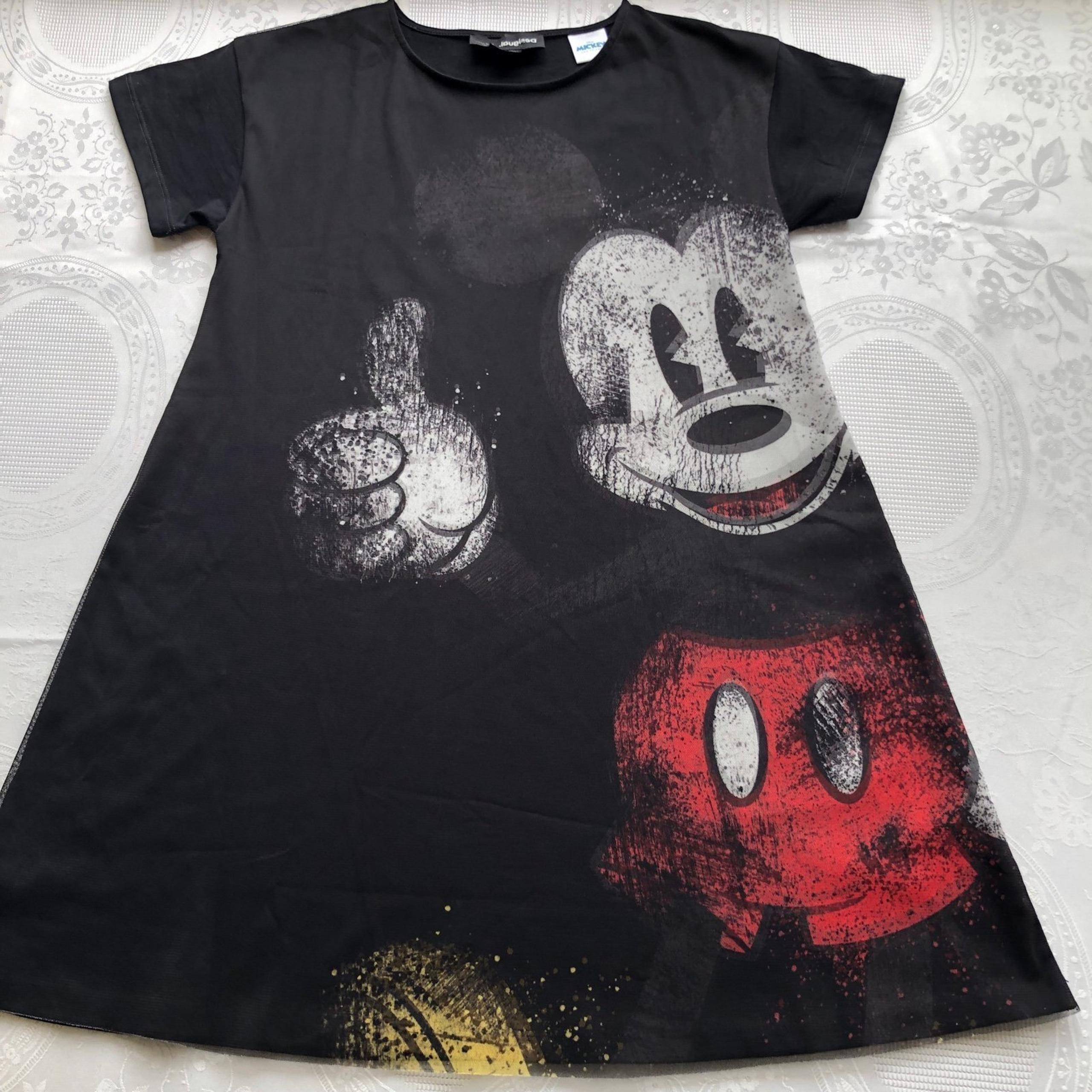 Desigual Disney Mickey Mouse Print And Friends Girls Size 9/10 Black Mesh Dress