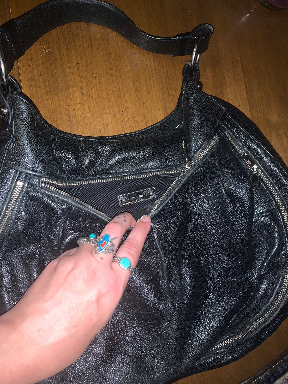 Large black leather, laptop purse