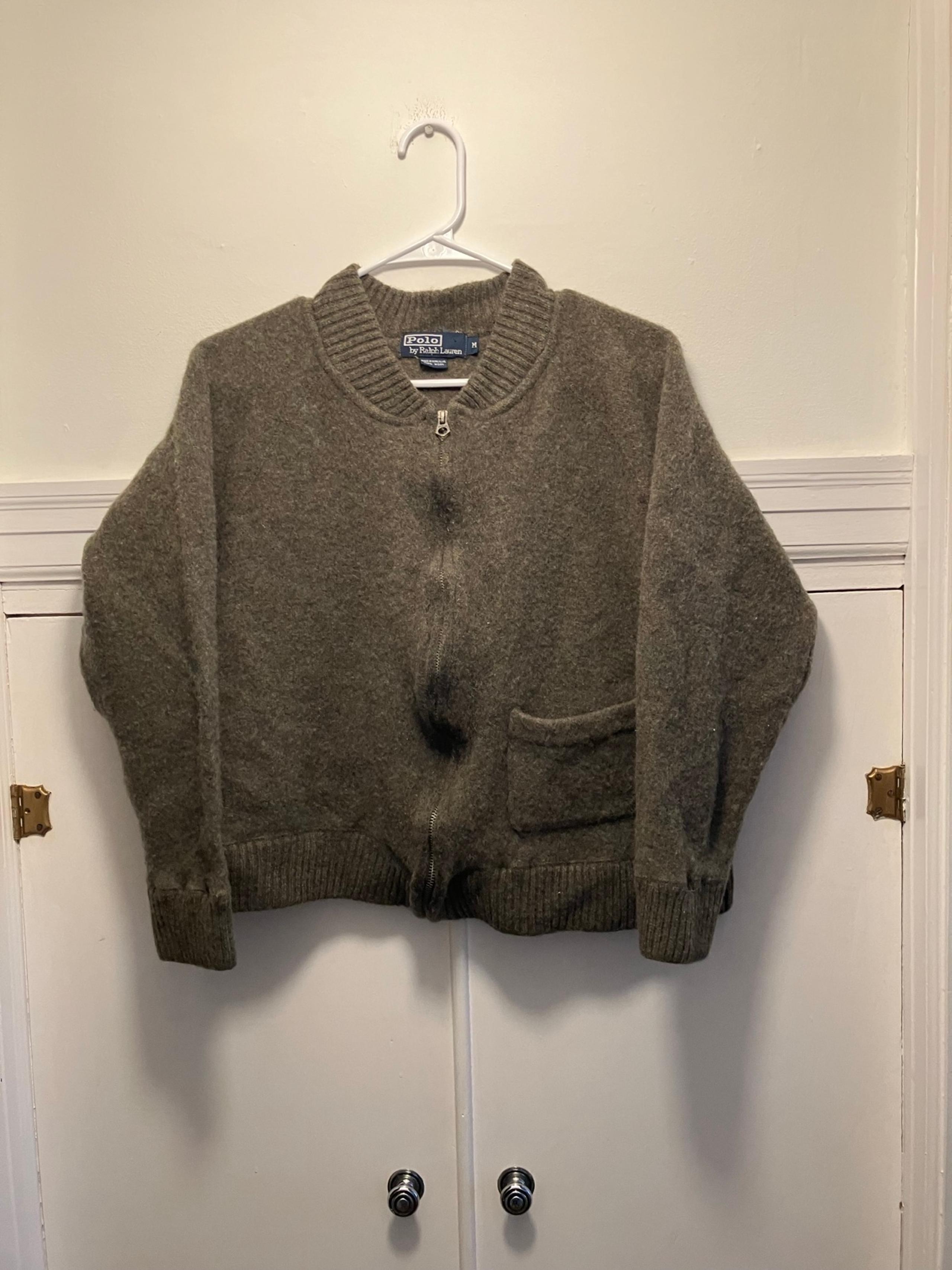 Polo Ralph Lauren Full Zip Men’s Light Brown 100% Wool Sweater—Men’s Medium