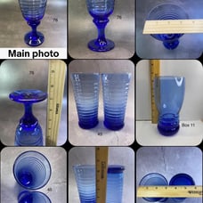 Assorted Vintage Cobalt Blue Beehive Sirius Ribbed water/Ice Tea Glasses (Medite