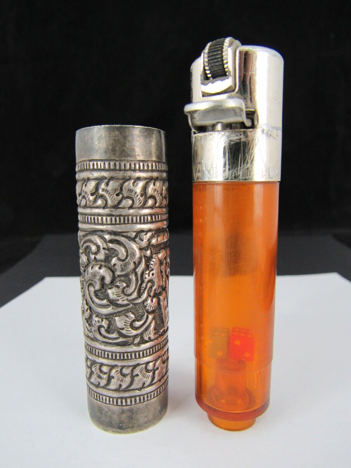 RARE! lighter STERLING SILVER & DICE tube cylinder cigarette VINTAGE elephant